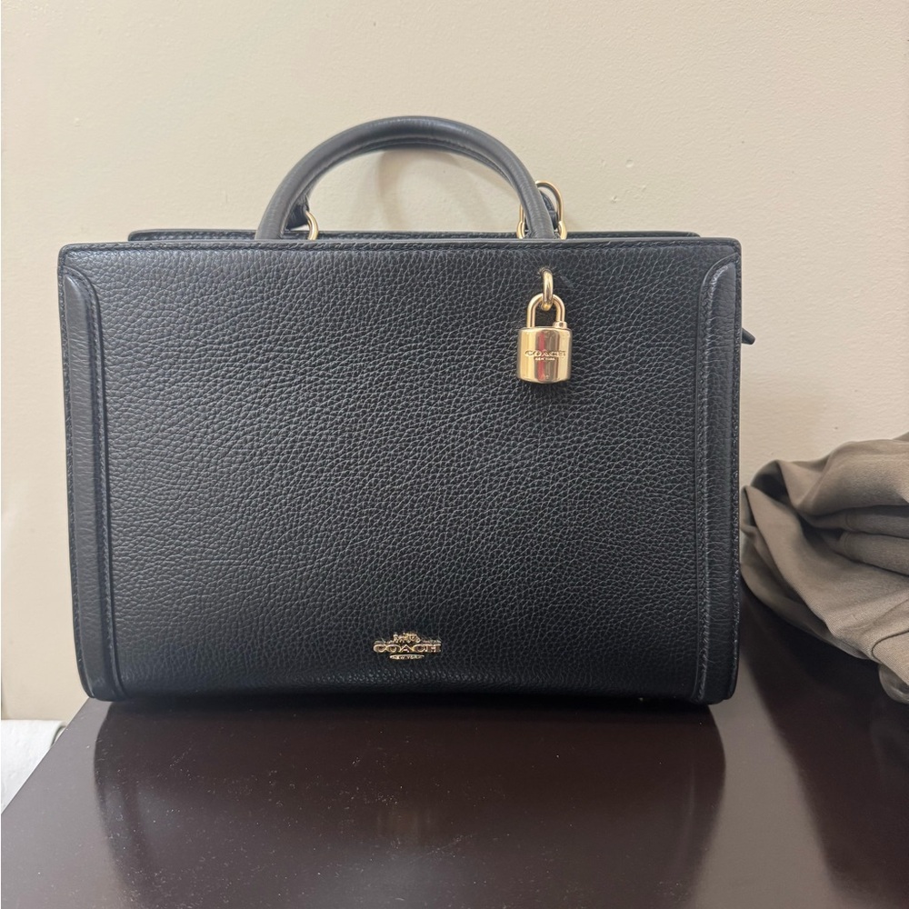 Coach Black Leather Satchel with Gold Padlock